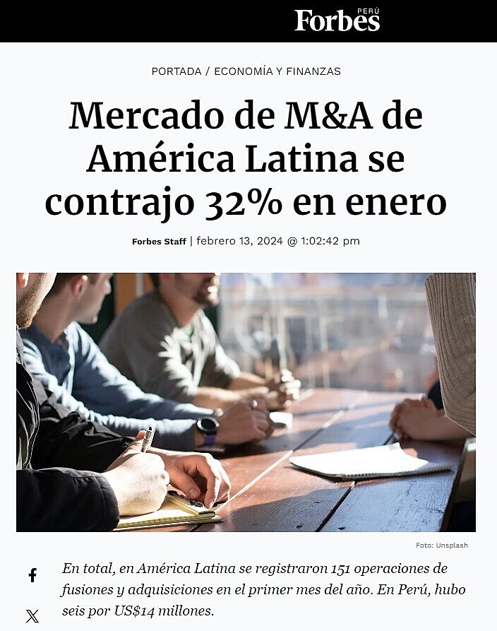 Mercado de M&A de Amrica Latina se contrajo 32% en enero